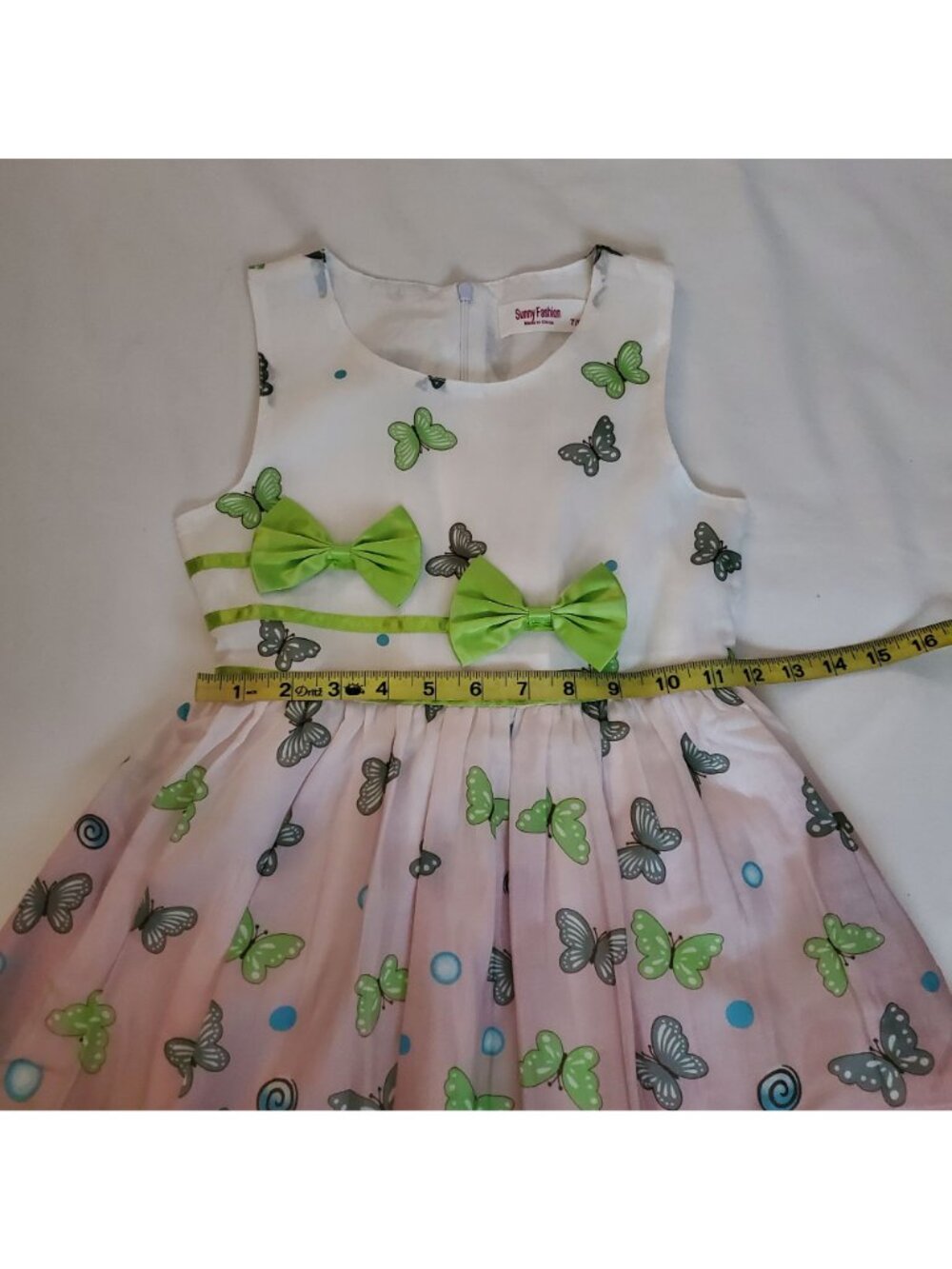 Sunny Fashion Girls Butterfly Green Double Bow Tie Summer Beach Sundress Sz 7/8 - Picture 12 of 16